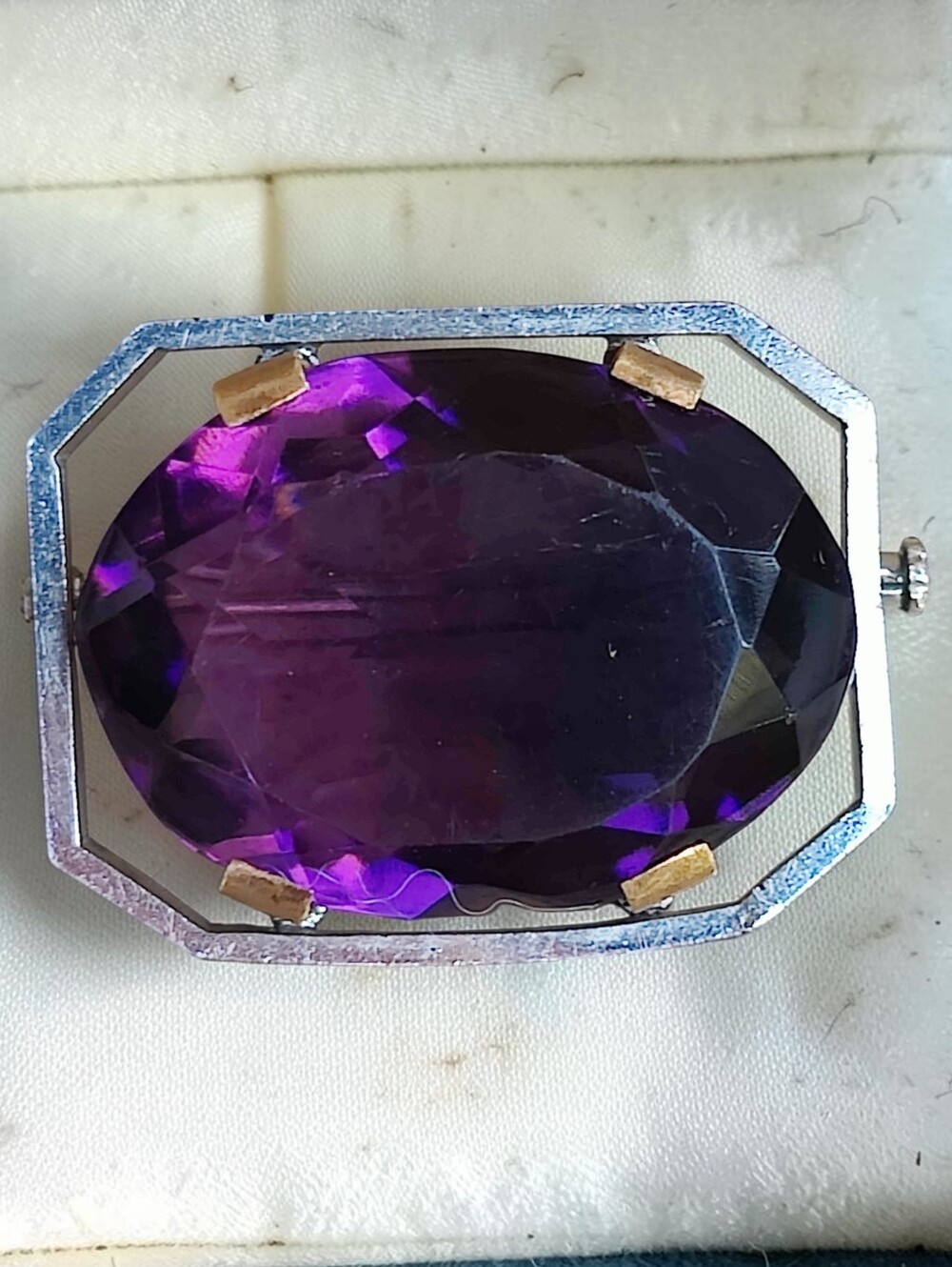 Antique Manganese UV Reactive Purple Glass Brooch